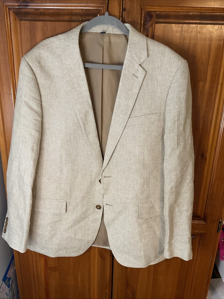 Men’s J.Crew Khaki Houndstooth Suit Jacket 46R Two Button Sport Coat