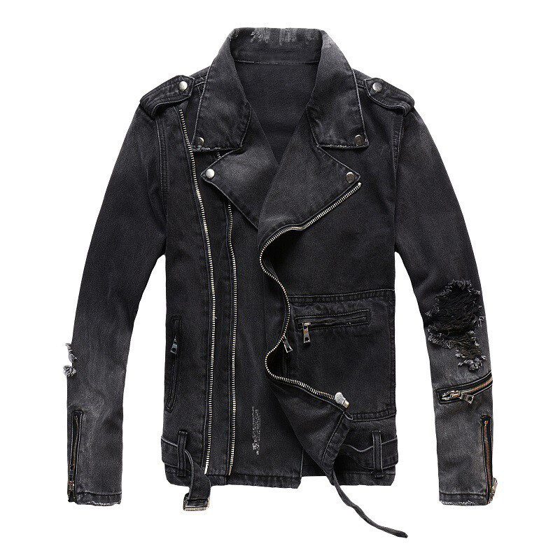 New Men Punk Ripped Denim Jean Jacket Distressed Biker Motorcycle Coat Rock