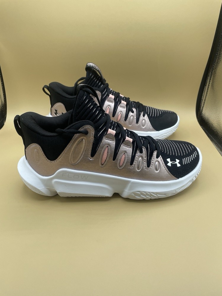 Sz 10 Under Armour Flow Breakthru 4 Black Metallic Rose Gold Basketball Shoe NEW