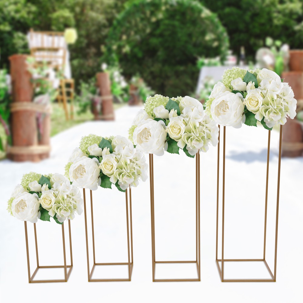 Gold Metal Rectangular Flower Stand for Wedding Table Centerpiece Decor