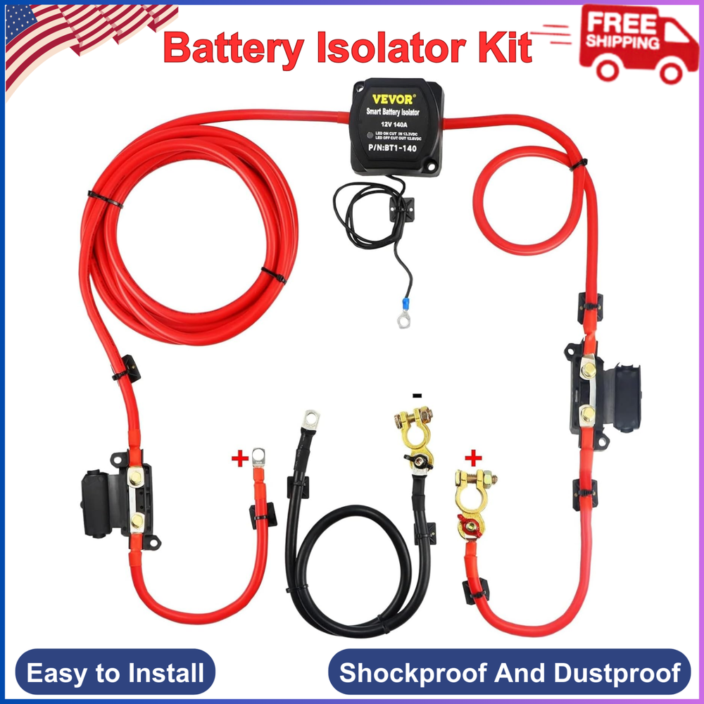 Dual Battery Isolator Kit 6mtr 12 V Split Charge Relay VSR Automatic RV Marine