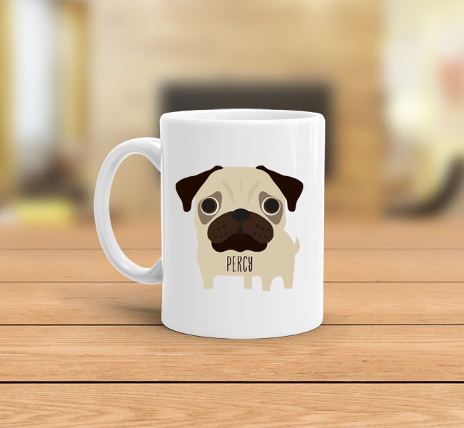 Pug Coffee Or Tea Ceramic Mug With Personalized Custom Name Microwave