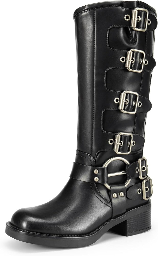 Dream Pairs Women’s Slip-On Knee High Motorcycle Riding Boots Square Toe
