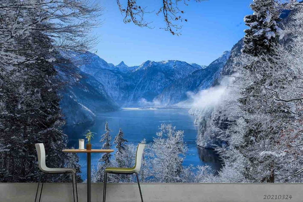 3D Mountain Lake Winter Landscape Wall Murals Wallpaper Murals Wall Sticker