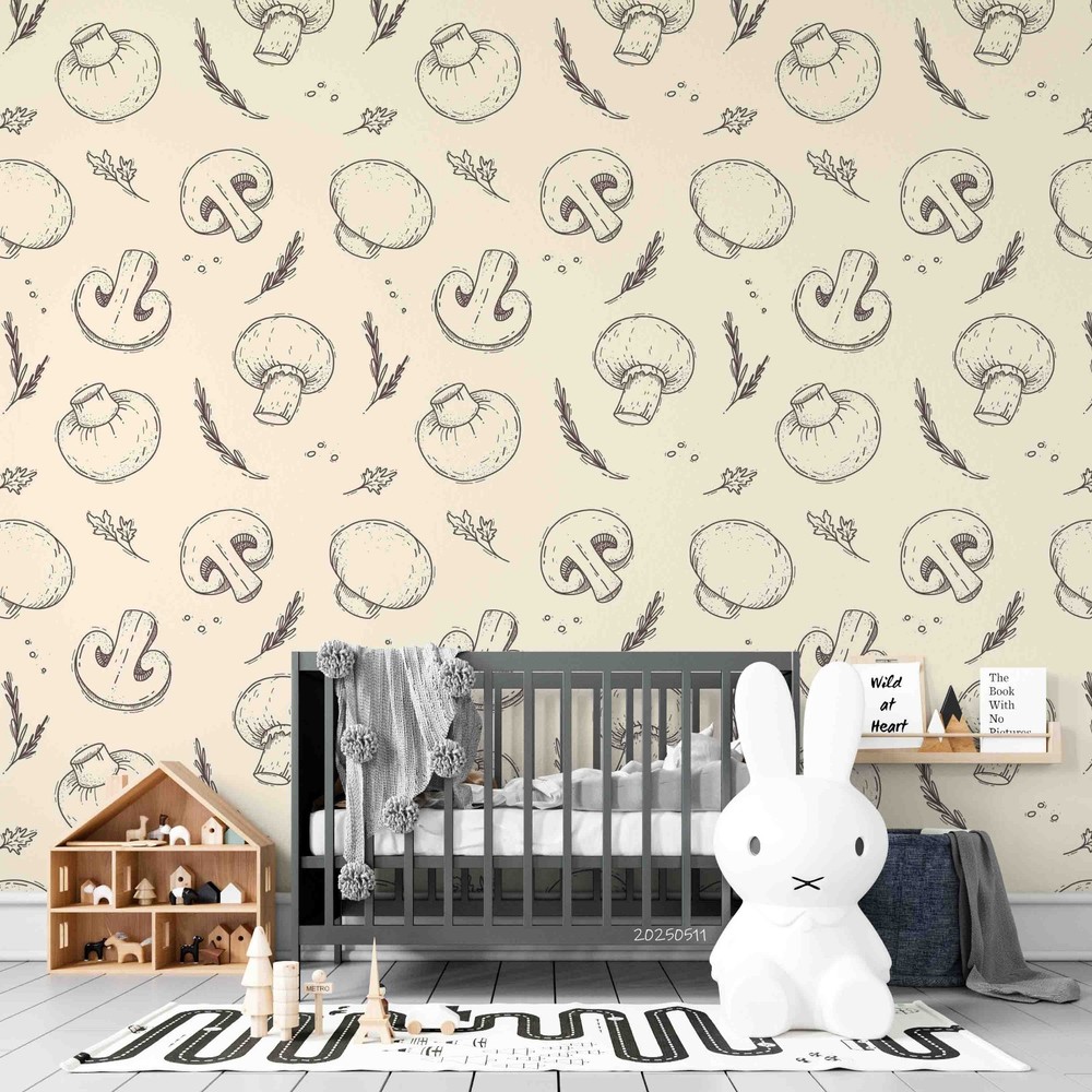 3D Hand Drawn Mushrooms Pattern Wall Murals Wallpaper Murals Wall Sticker