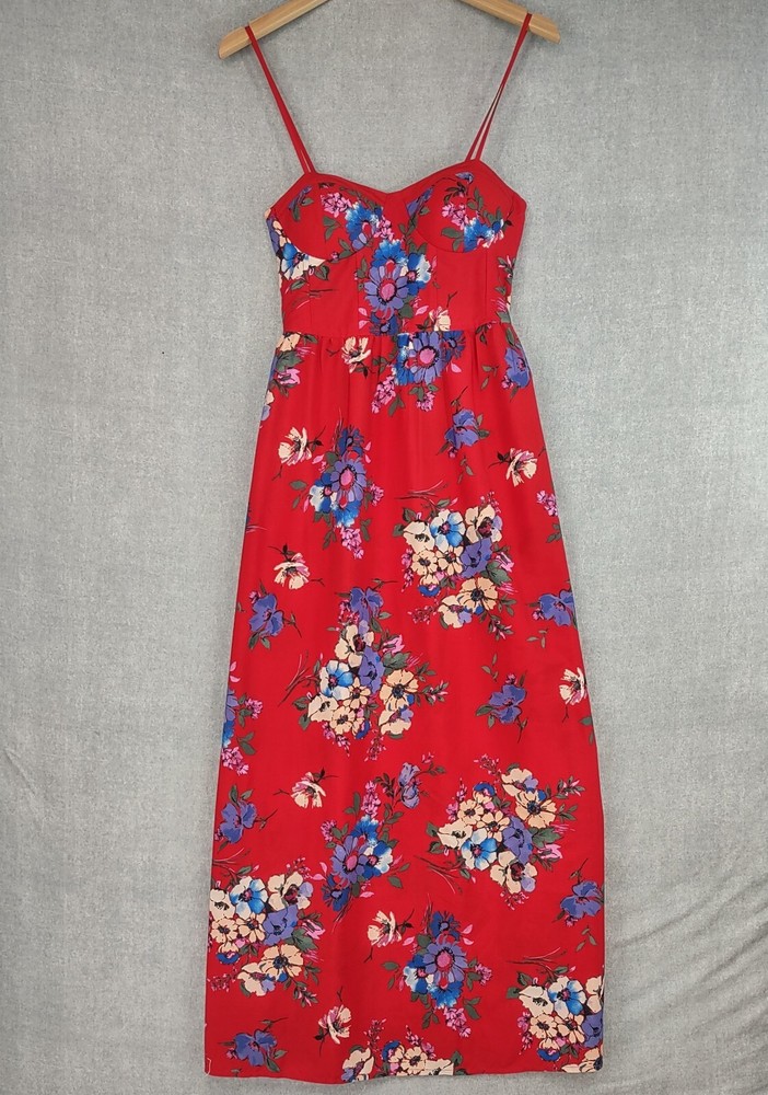 Band of Gypsies Anthro Dress Womens Extra Small Red Bohemian Floral Strappy Maxi