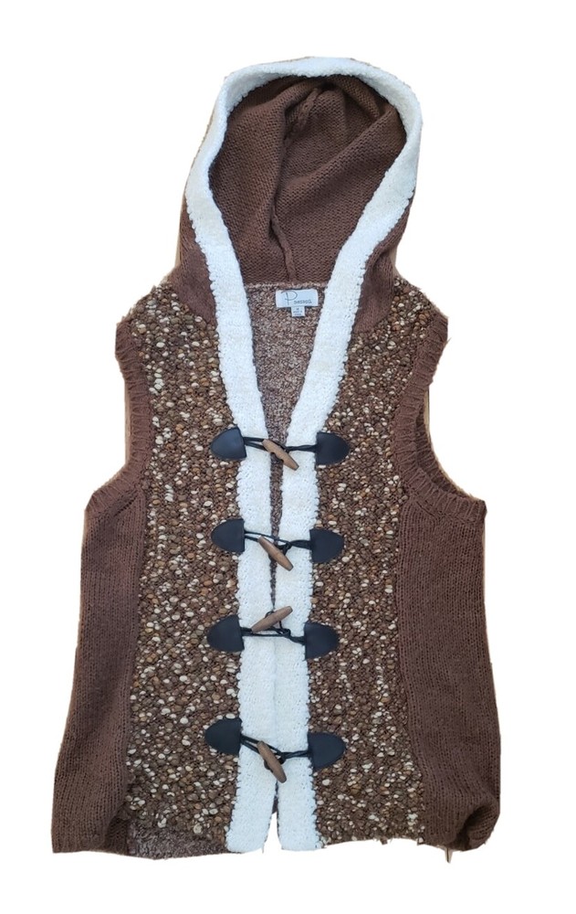 Ponsesa Women's sweater vest wood toggle buttons M boulce knit hoodie Cabincore