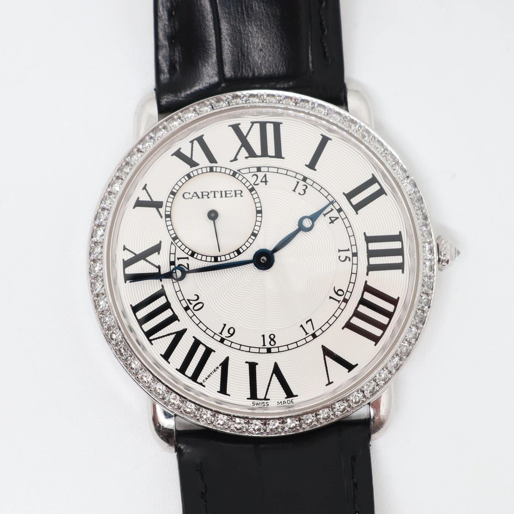 2010's Mint Cartier WR007002 Ronde Louis 42mm 18K White Gold Diamond Mens Watch