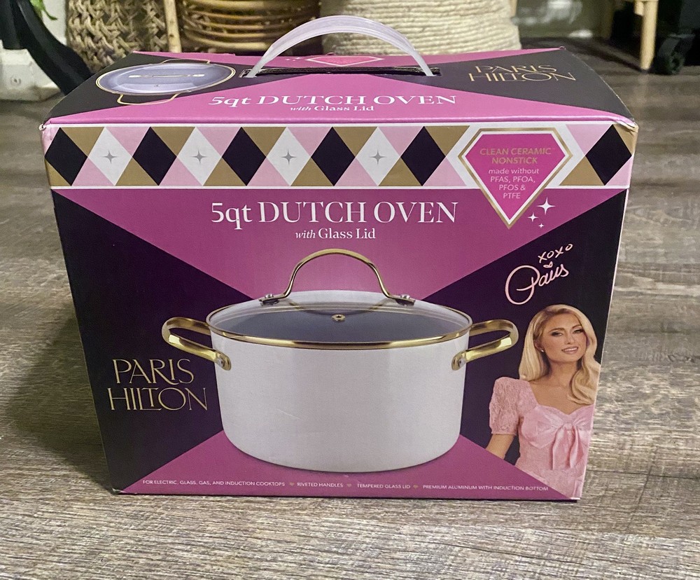 Paris Hilton 5 Qt Dutch Oven Nonstick Ceramic With Glass Lid Cookware Pot Pan