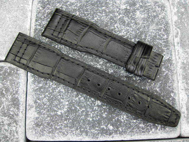 New 20mm Black Crocodile Grain LEATHER STRAP Watch Band for IWC Top Gun PILOT W