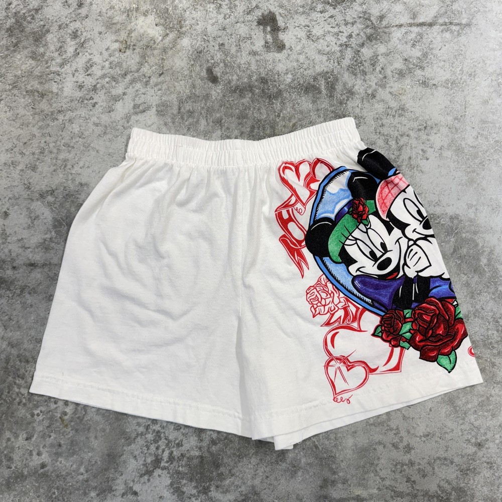 Vintage Disney Mickey Minnie Shorts Womens Small White 1996 Hearts Roses