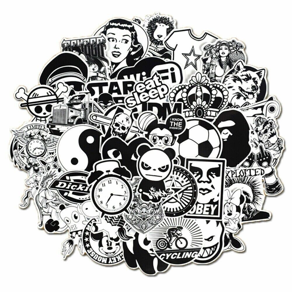 Lot of 200 Stickers Black white Laptop Skateboard Luggage Decals Sticker