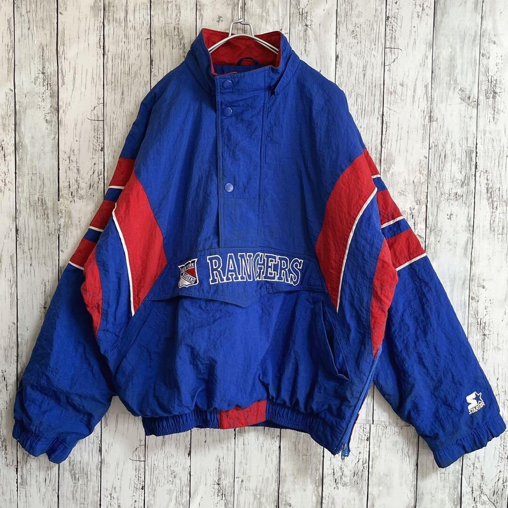 Vintage 90s NHL Starter New York Rangers Half Zip Pullover Puffer Jacket Large