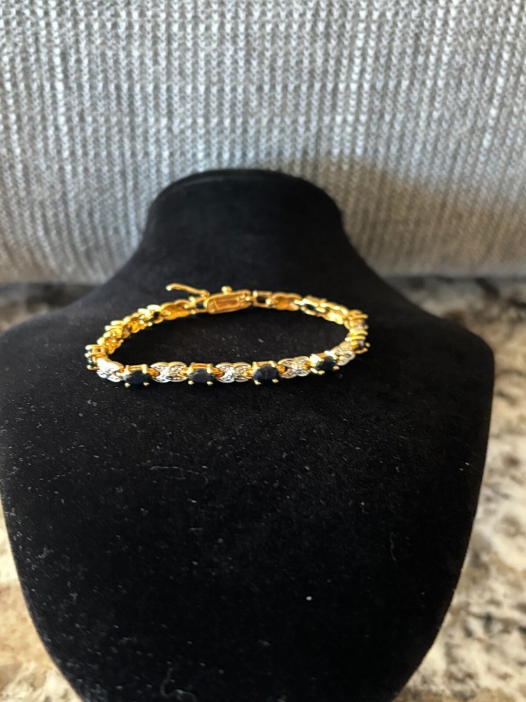 14k Over Sterling Silver Sapphire Tennis Bracelet With Accent Gemstones 7 inches