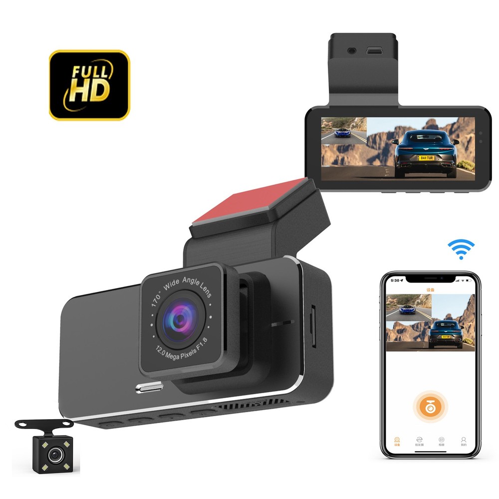 Carlover 3.39Inch 2K Front and Rear Dashcam Car DVR Camera Black Box WIFI Dashca