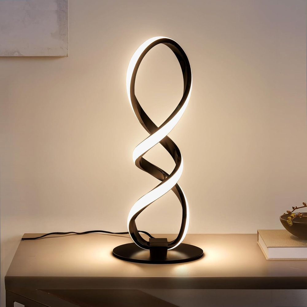 Modern Table Lamp, Stepless Dimmable LED Spiral Lamp Black Unique Bedside Lamp,