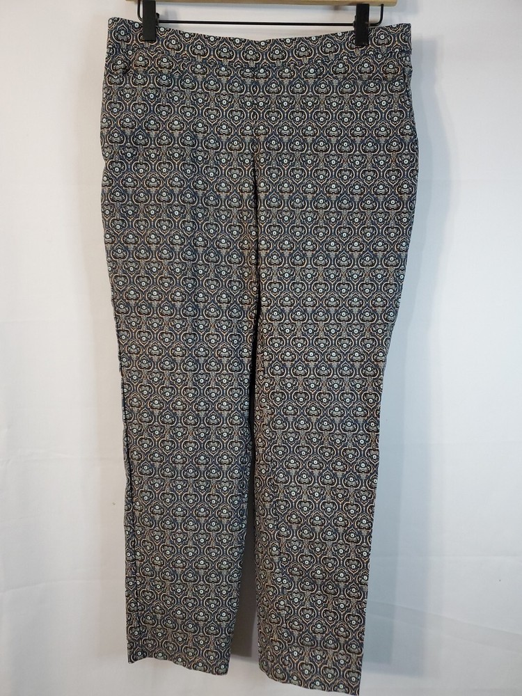 Linda Matthews Stretchy Pants Women's Size 10 Fun Print Dressy Pockets