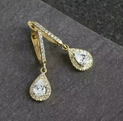 2Ct Pear Cut Simulated Diamond Teardrop Earrings in 14K Gold Plated