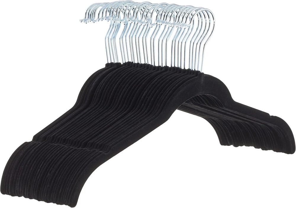 Amazon Basics Slim, Velvet, Non-Slip Shirt Clothes Hangers, Pack of 30, Black