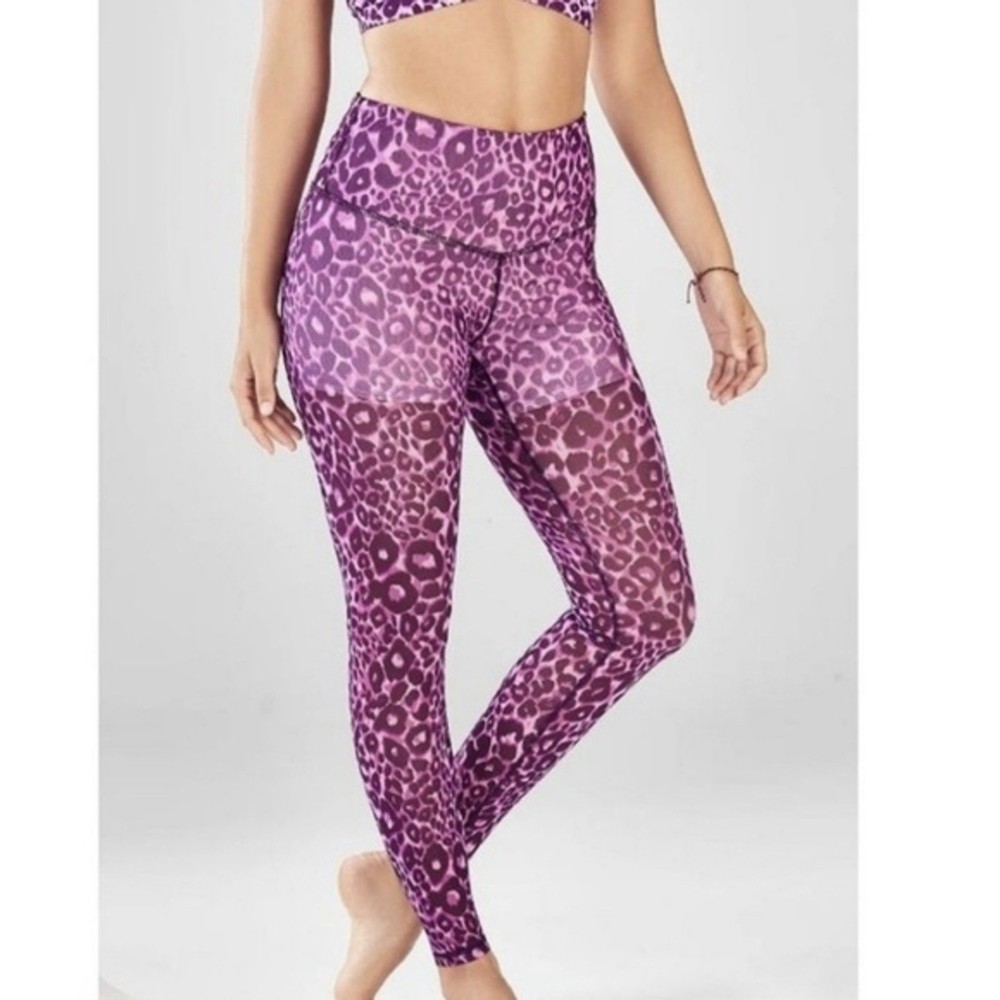 Fabletics Powerform PureLuxe Purple Leopard Mesh Leggings in Medium