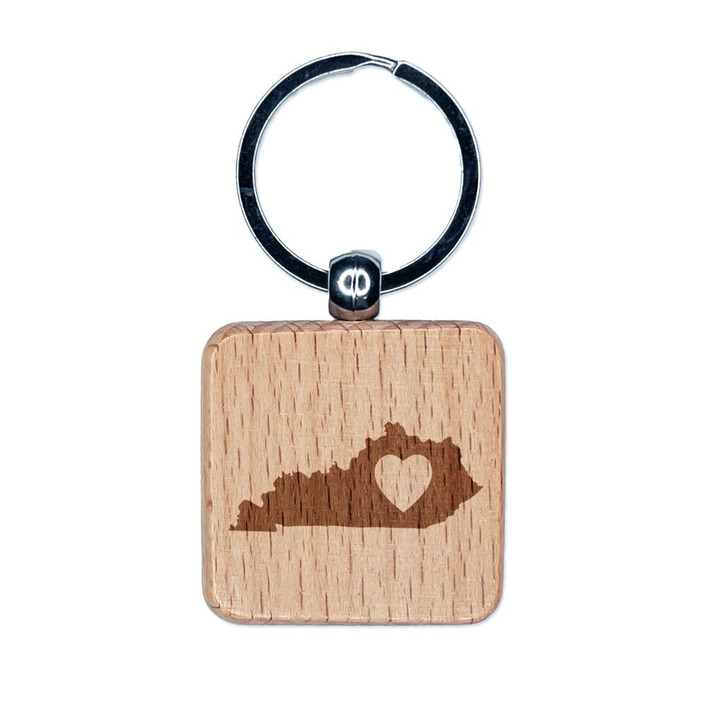 Kentucky State Wood Keychain with Heart Engraving