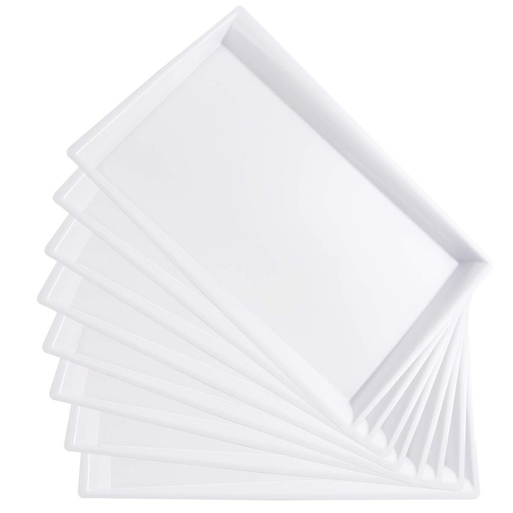 8 Pack White Plastic 15x10 Inch Disposable Rectangle Serving Trays