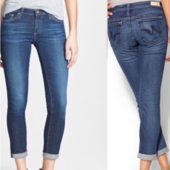 AG Adriano Goldschmied The Stilt Roll-Up Cigarette Jeans Size 27 Blue Denim Wome