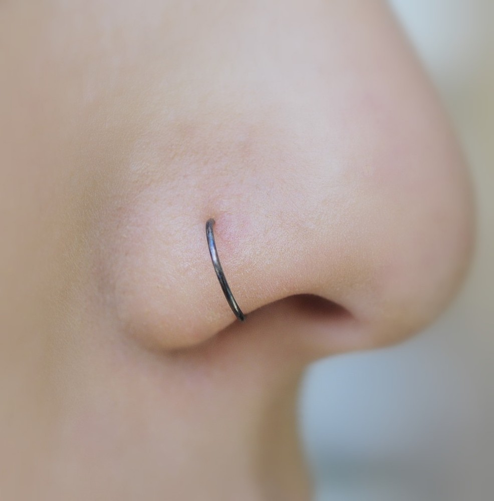 Nose Ring Hoop Helix Tragus Cartilage Earring Antique Sterling Silver 24g 7mm