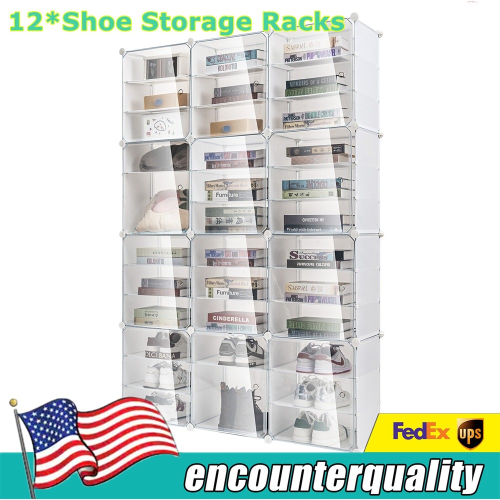 For 12 Boxes 36 Tiers Shoe Rack Box Organizer Stackable Cabinet Storage