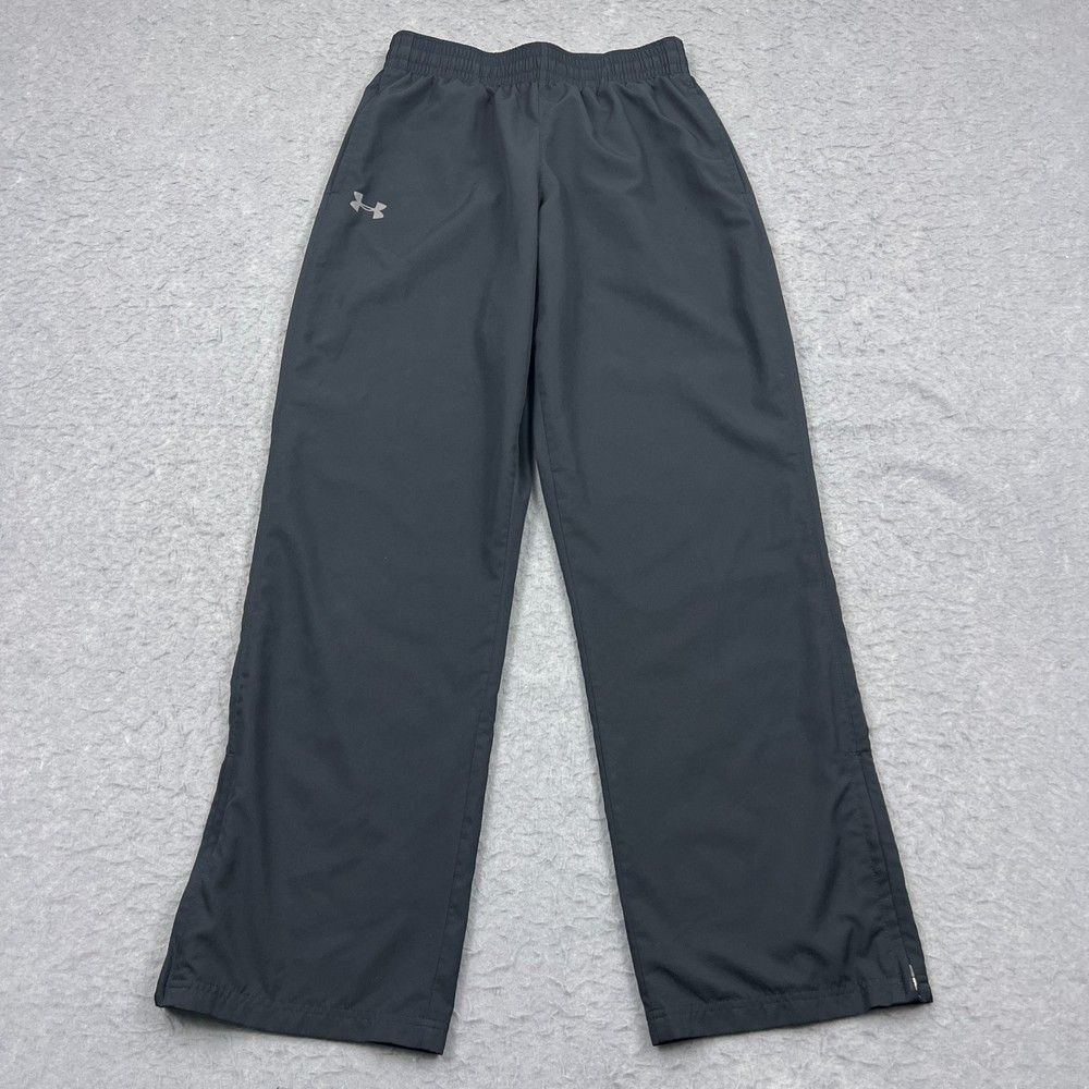 Under Armour Track Pants Mens Medium Black Ankle Zip Mesh Lined Loose Sweatpants