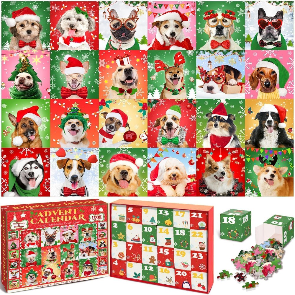 Advent Calendar 2024 Christmas Jigsaw Puzzles, Christmas Dogs Holiday Puzzle for