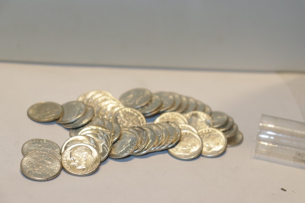 1964 Unc Roll of Roosevelt Silver Dimes (50) Coins