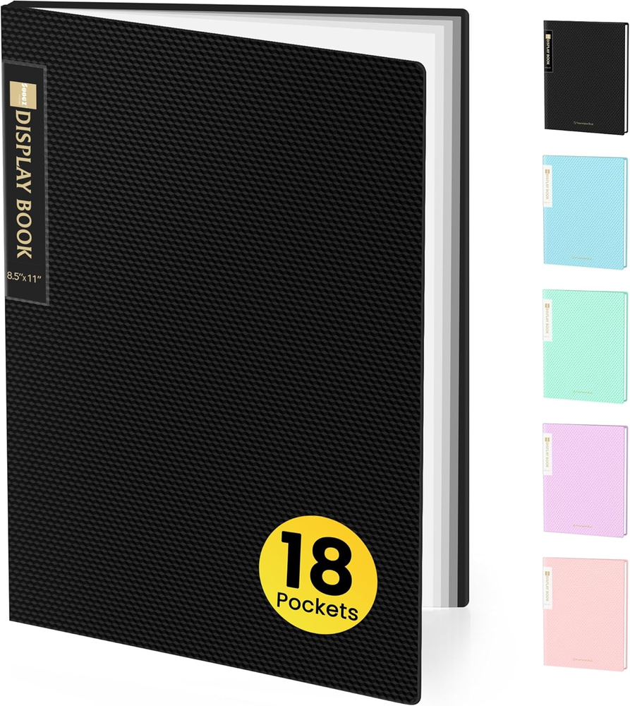 Binder with Plastic Sleeves 18-Pocket, Displays 36 Pages, 8.5X11 Presentation Fo