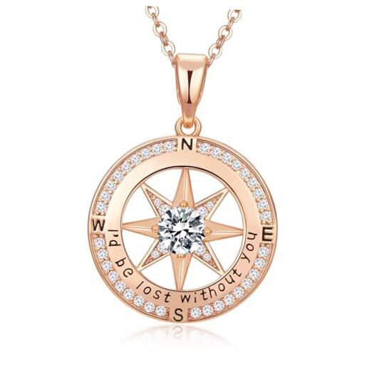 Rose Gold Compass Necklace for Women I'd Be Lost Without You Diamond 04-April