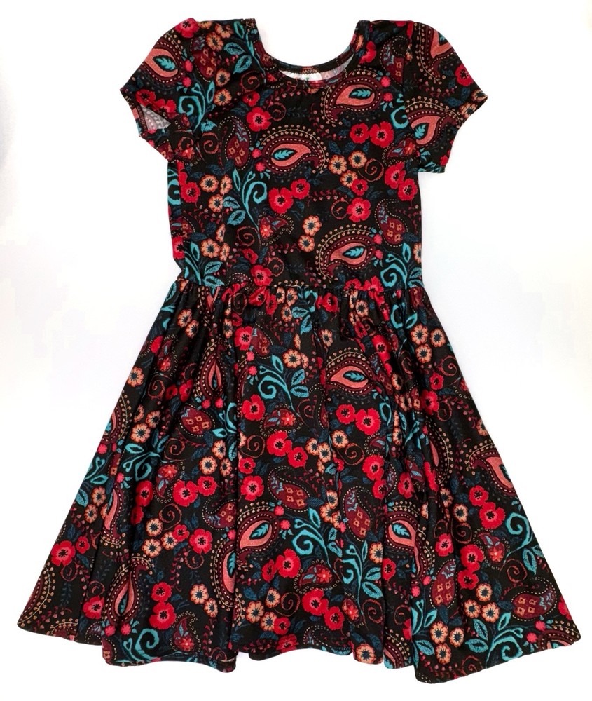 DotDotSmile Girls Paisley Cap Sleeve Dress in Black Red Turquoise Size 3/4 Excellent Preowned Condition  