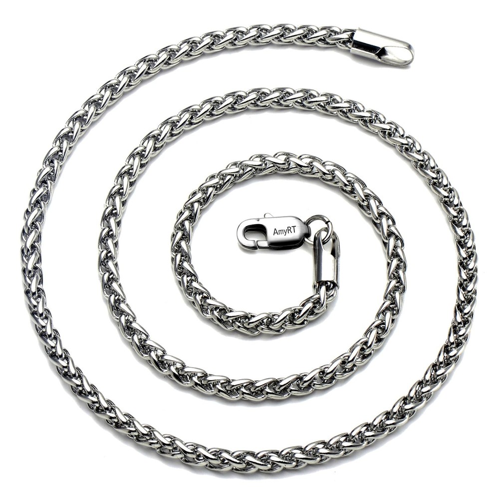 4mm Titanium Steel Wheat Chain Necklace for Men and Women 26 Inch Silver