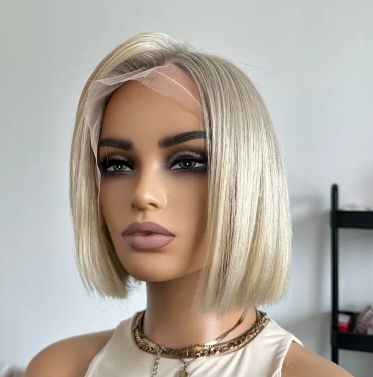 Short Straight Blonde Human Hair Wigs 180% Density 13x4 Lace Frontal Wig