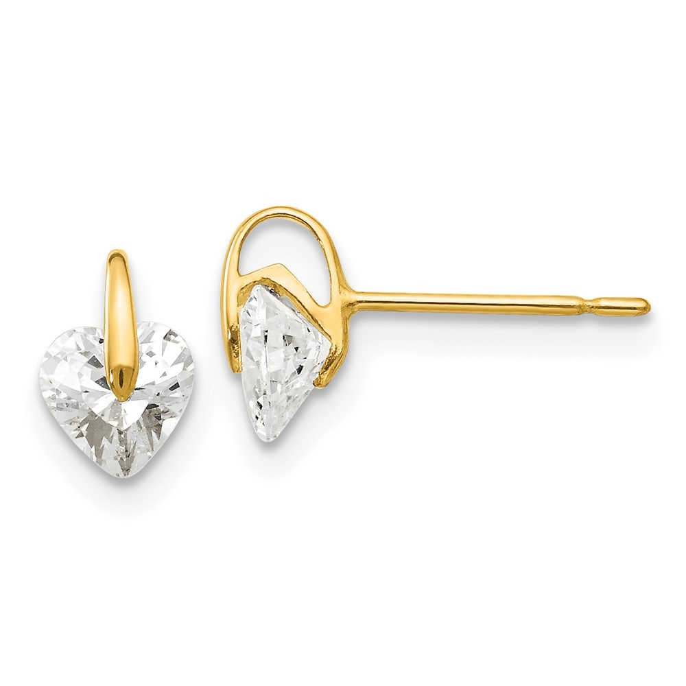 14k Yellow Gold Cubic Zirconia Children's Heart Post Stud Earrings 0.52gm