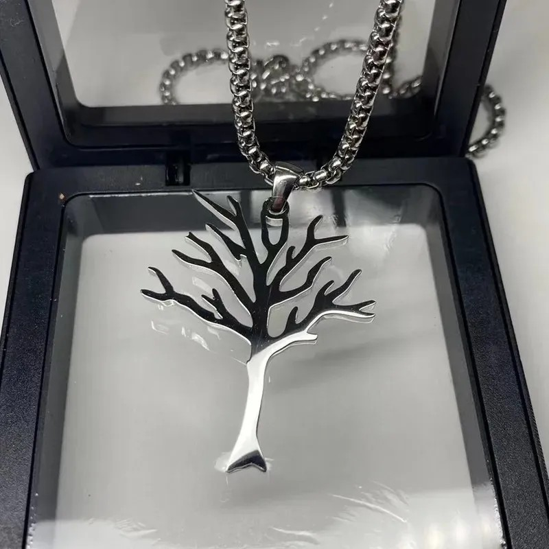 High-Quality Stainless Steel Tree Pendant – Modern Minimalist Silver Necklace