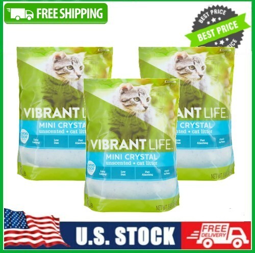 3 Pack Vibrant Life Mini Crystal Unscented Cat Litter, 8 lb Bag