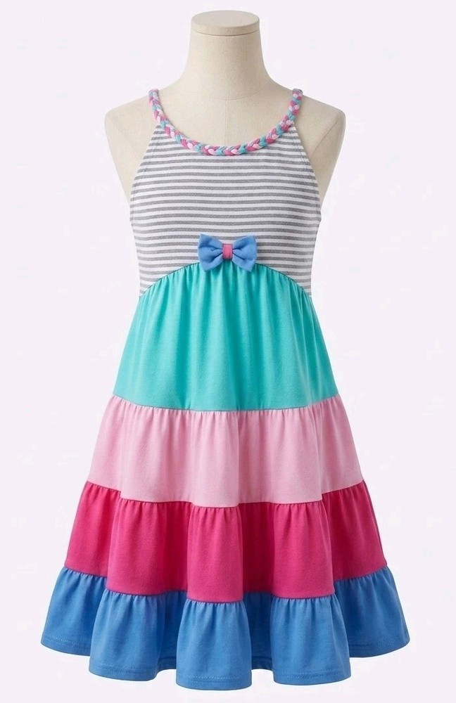 Jona Michelle Girls Striped  Sundress Size 7 Sleeveless Bow Accent (260422-02)