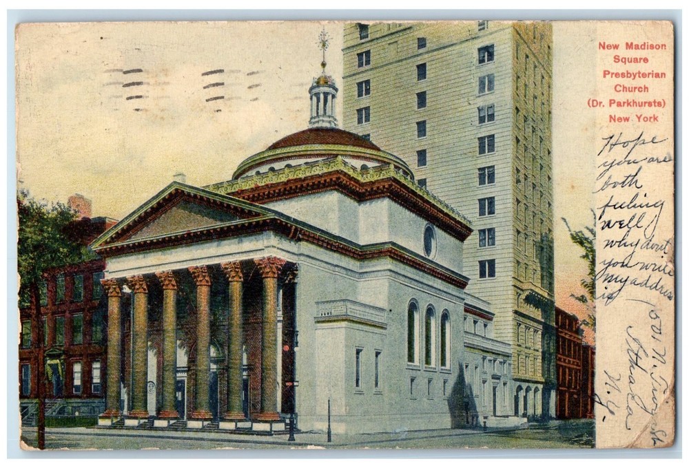 1908 New Madison Square Presbyterian Church Dr. Parkhursts New York NY Postcard