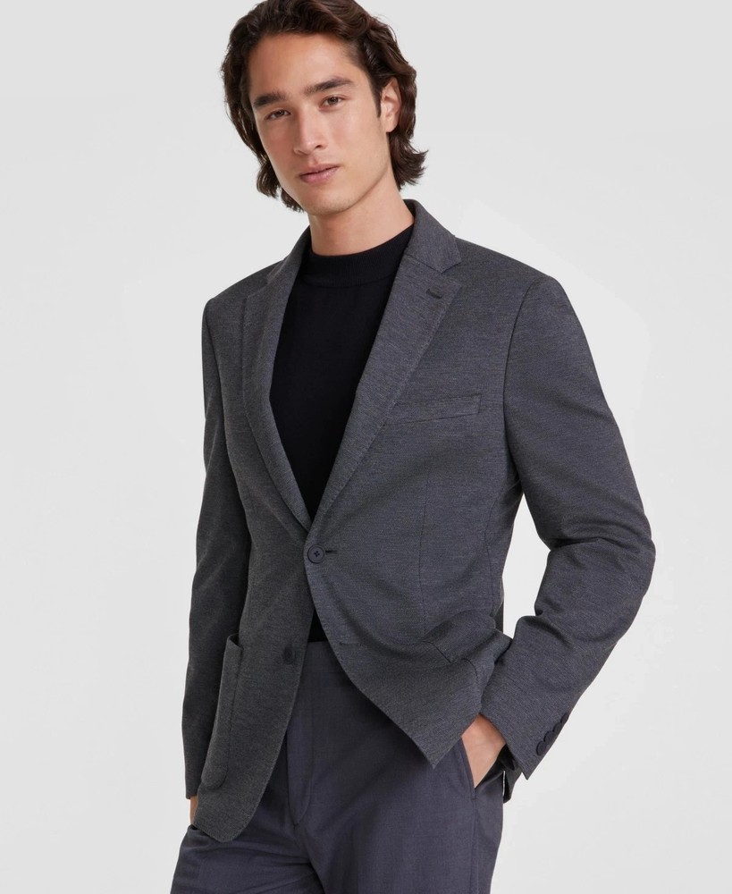 Calvin Klein Mens Slim-Fit Solid Knit Sport Jacket Grey, 34 R