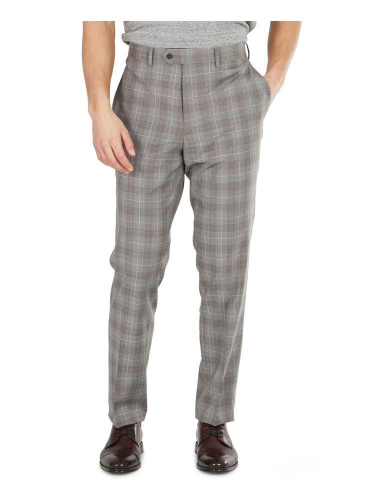 TALLIA Mens Gray Flat Front, Tapered, Plaid Slim Fit Pants 30WX30L
