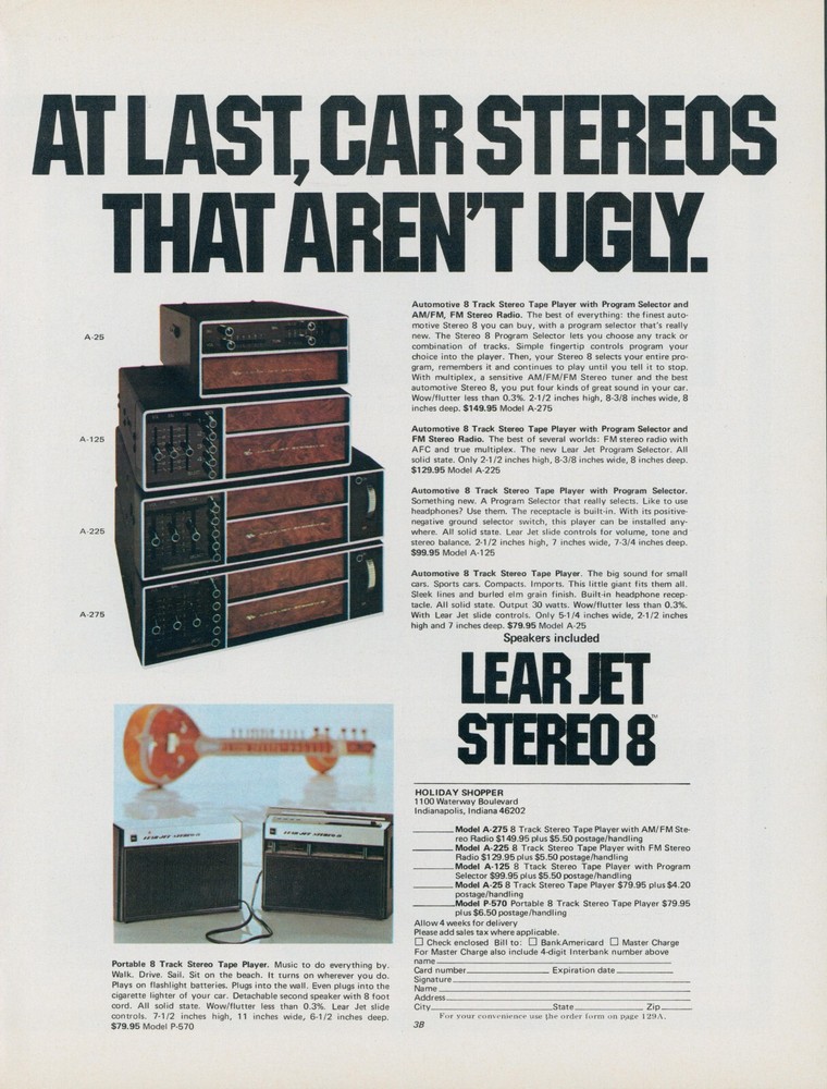 1973 Lear Jet Vintage Car Stereo 8 Track Tape Player Speakers Retro Print Ad SP6