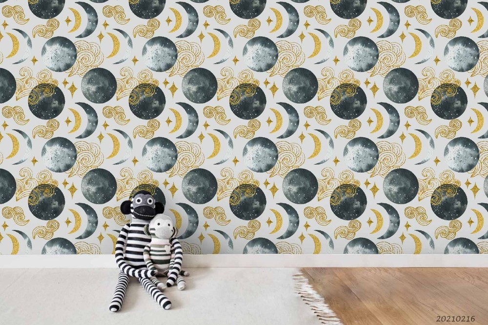 3D Space Moon Stars Clouds Pattern Wall Murals Wallpaper Murals Wall Sticker
