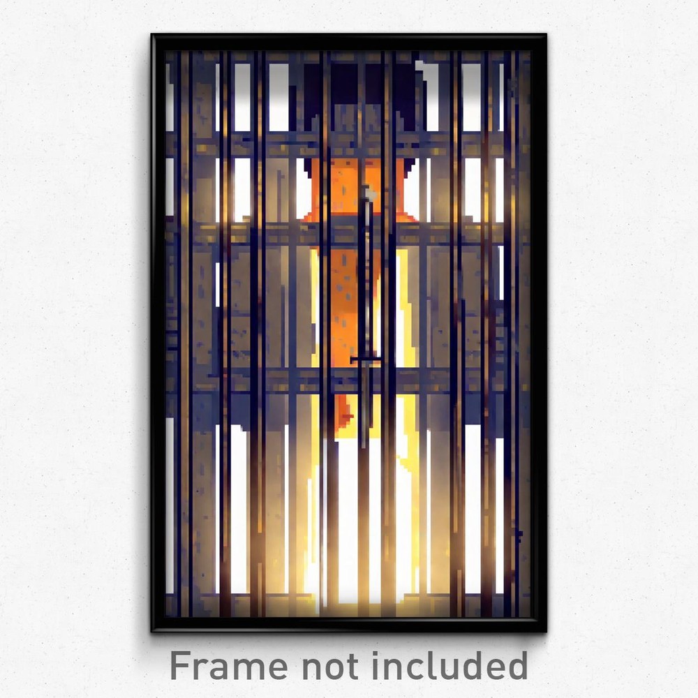 8-Bit Psychedelic Pixel Art Jail Poster - Trippy Video Game Wall Print