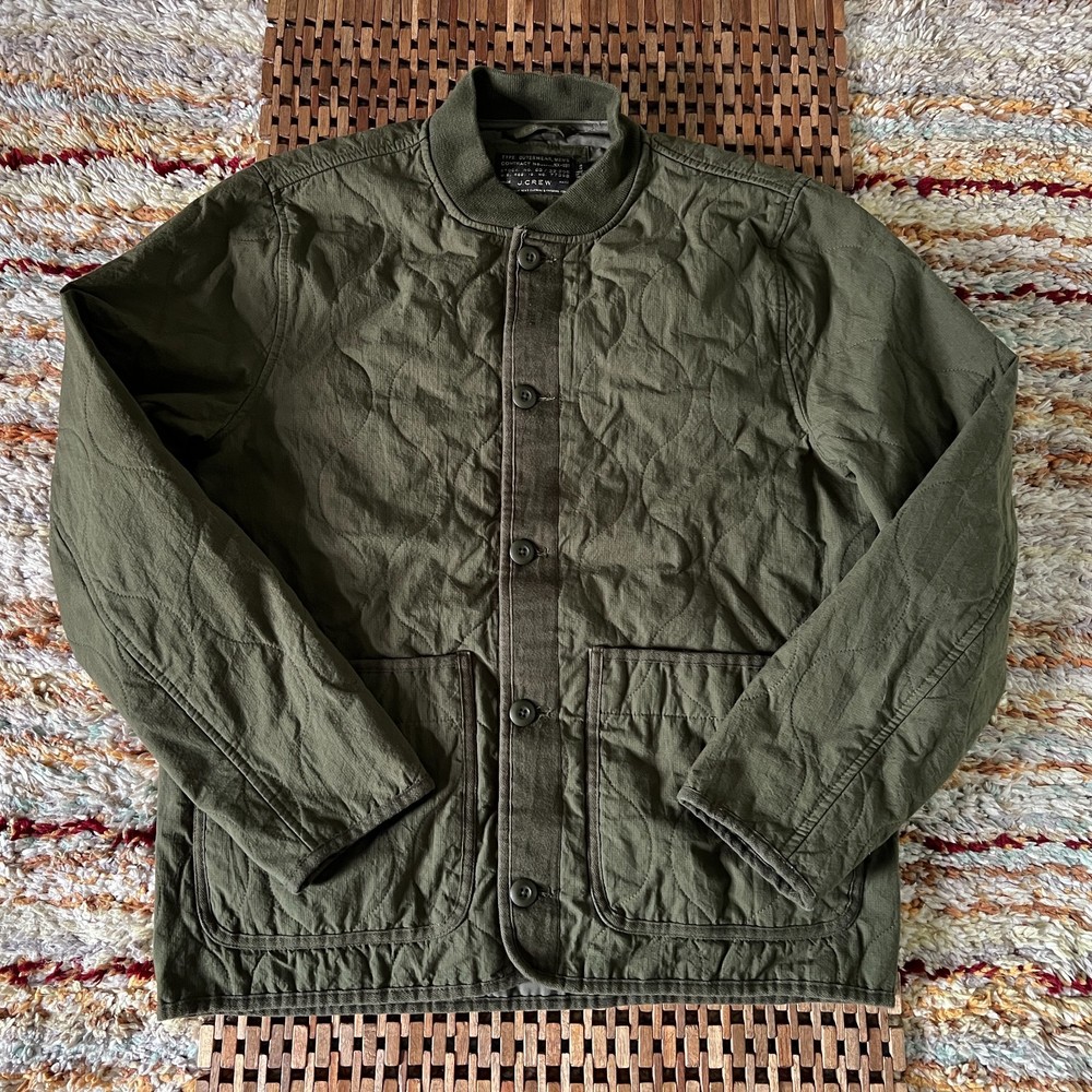 J. CREW Quilted Bomber Jacket Olive Green Button Down Men's Small S