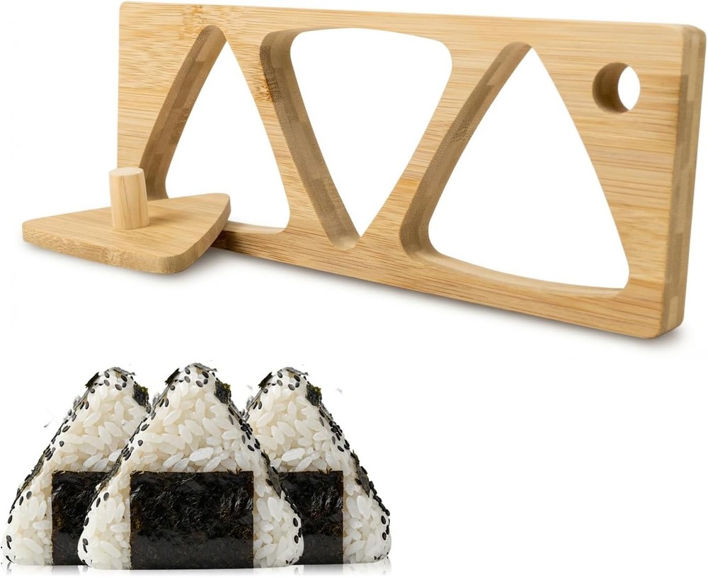 3-in-1 Bamboo Onigiri Mold Set Come W/ Press Plate Triangle Rice Ball Maker Mold