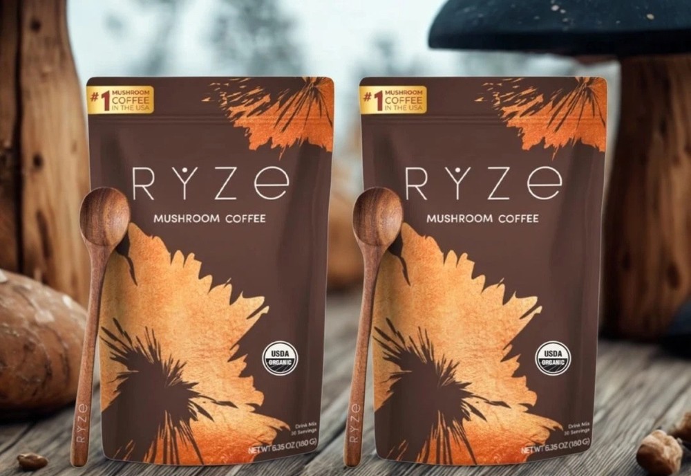 Ryze Mushroom Coffee 30-Serving Pack of 2 with Wooden Spoon for Focus and Energy Boost
